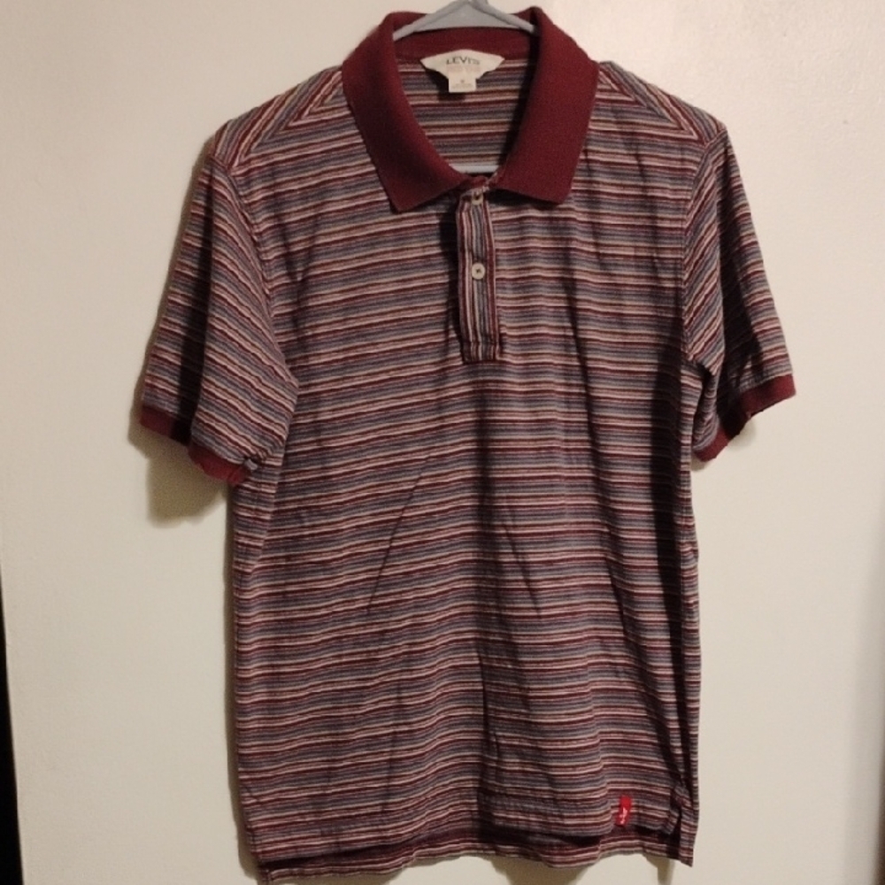 Levi's Red Tab Striped Shirt in Burgundy and Blue Size Medium